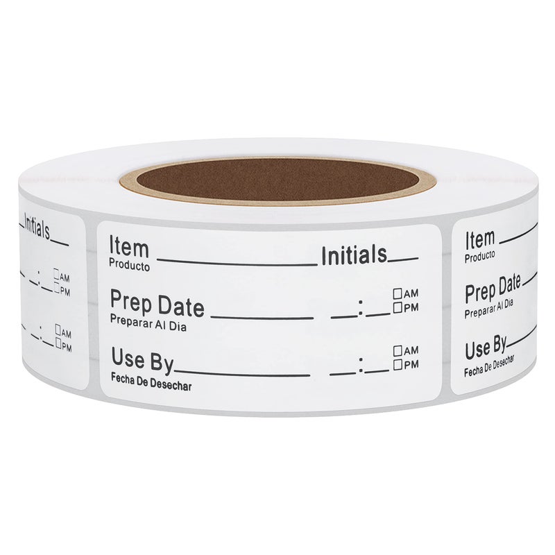 Hybsk 1 x 2 Inch Removable Shelf Life Labels for Food Rotation Use by Food Preparation Stickers Prep Date Total 500 Labels Per Roll (Black Font) - Image 1